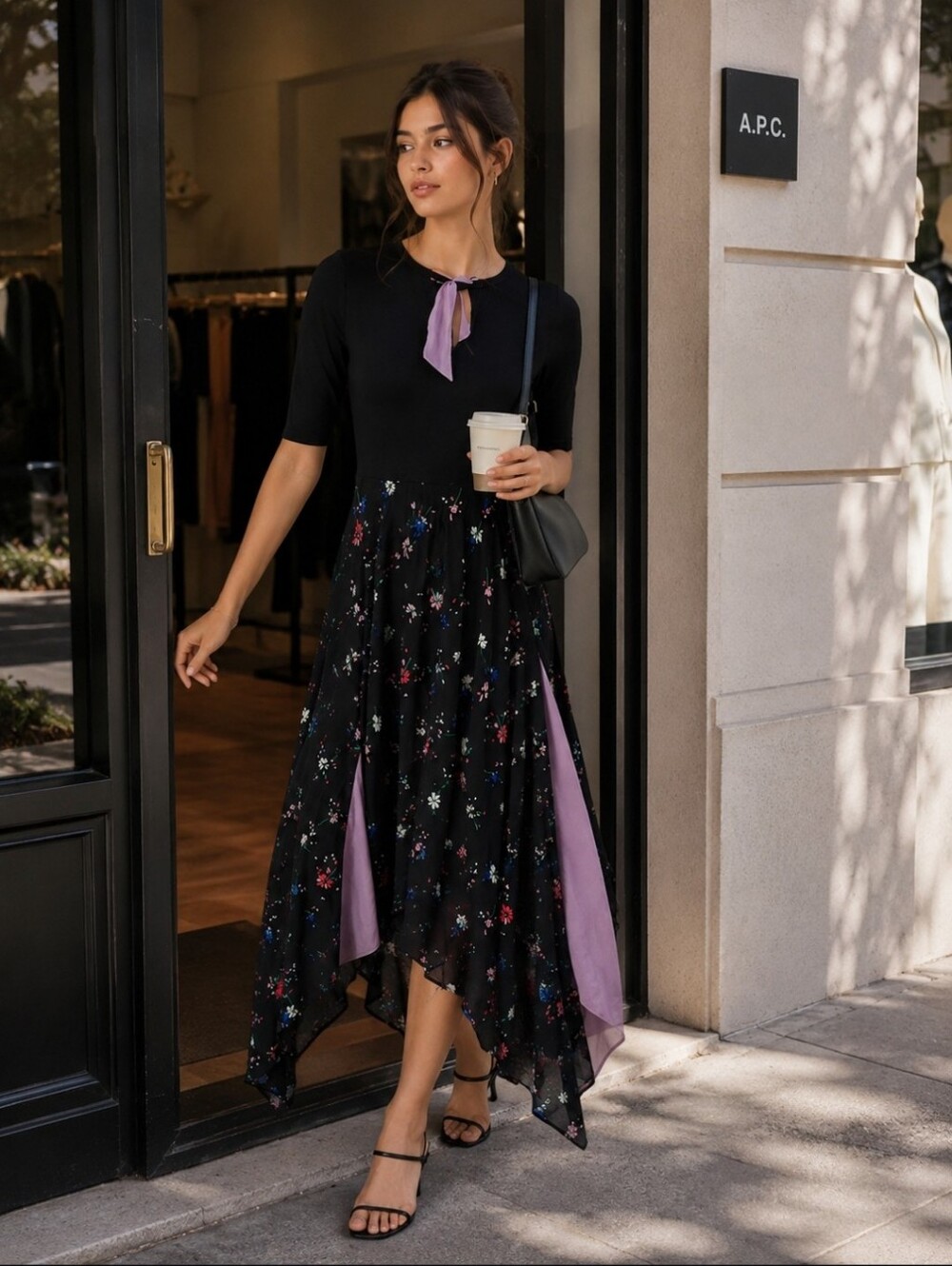 Maje Rilila Printed Color‎ Blocked Midi Dress